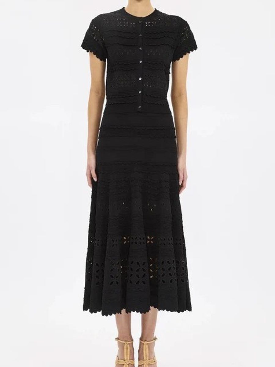 Ulla Johnson Annisa Eyelet Knit Skirt Black