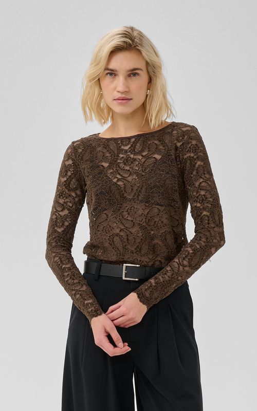 My Essential Wardrobe Salvi LS Lace Blouse Dark Brown