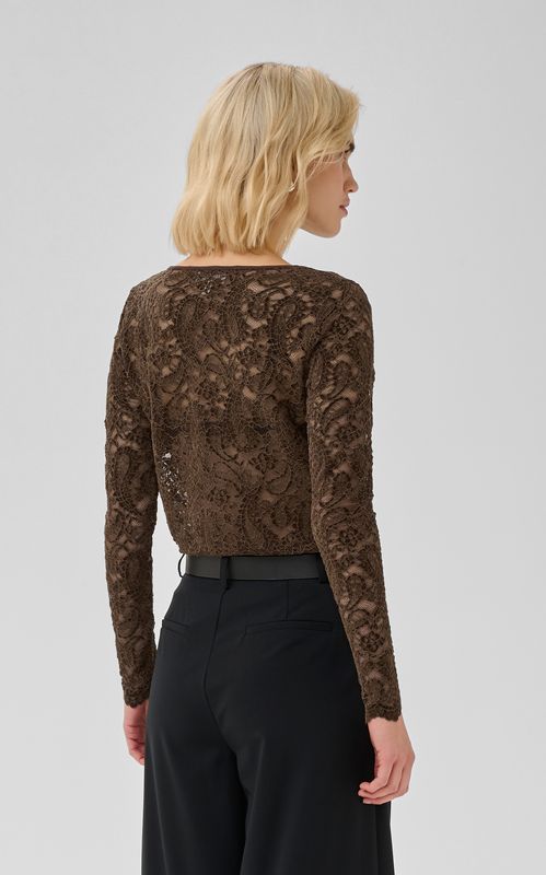 My Essential Wardrobe Salvi LS Lace Blouse Dark Brown