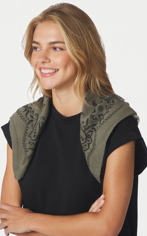 Neo Noir Adelina Paisley Knit Scarf Army