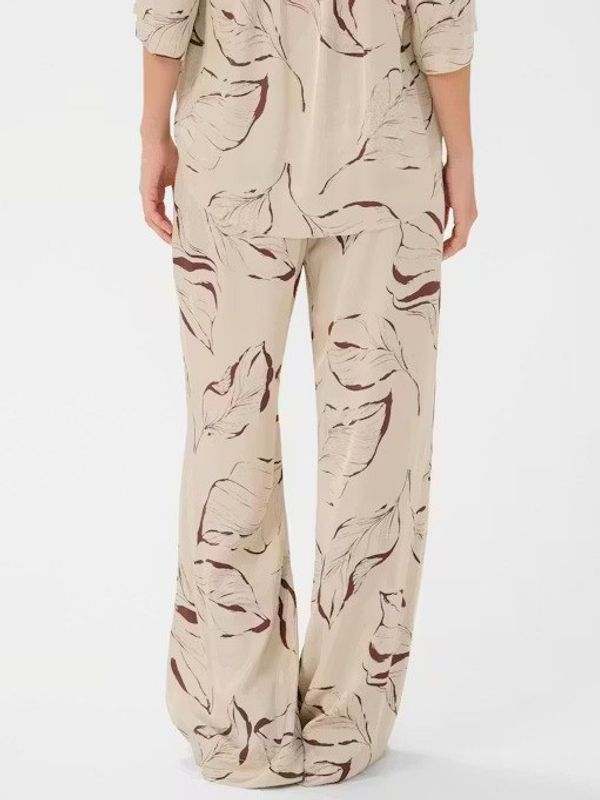Soaked in Luxury Clero Flared Printed Pants Oatmeal Leave Print 