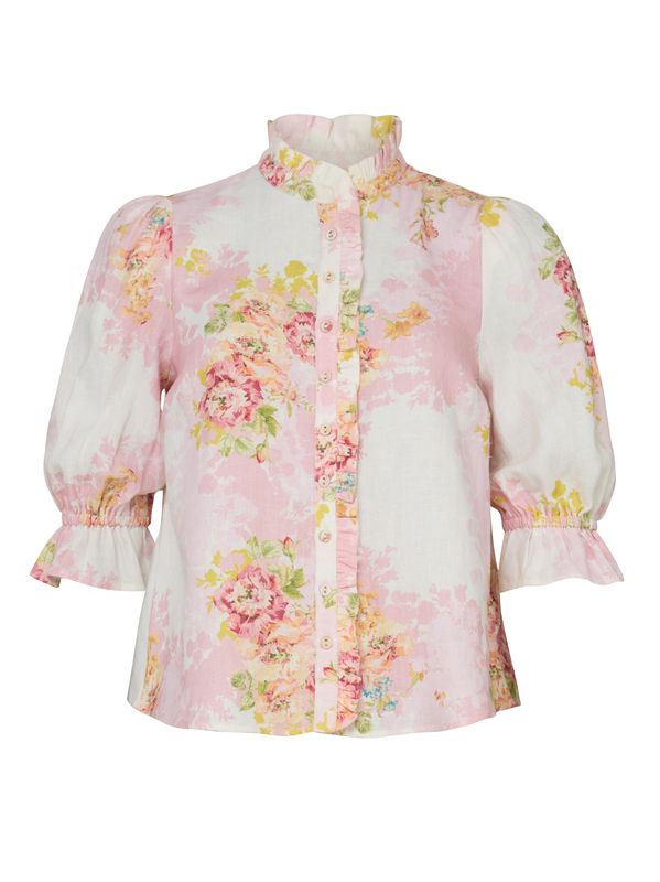 By TiMo Linen Ruffle Blouse Rose Amore