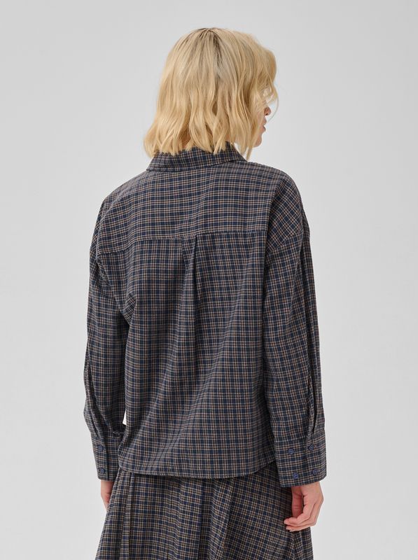 My Essential Wardrobe Lennie Boxy Check Shirt Dark Sapphire Blue Check
