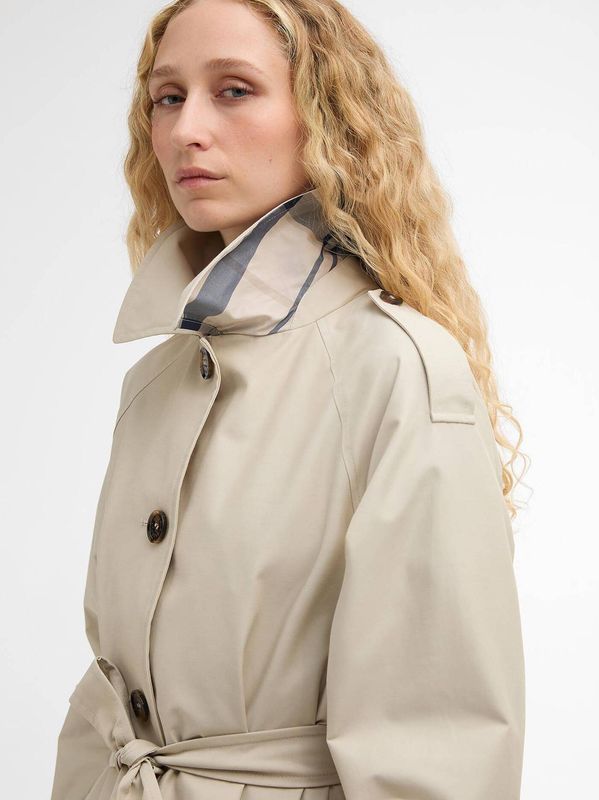 Barbour Maia Showerproof Trench Coat Mist Dress/Navy Tartan