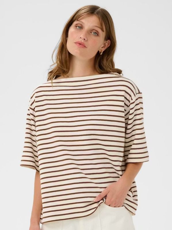 Soaked in Luxury Ingina Sweatshirt White and Cappuccino Stripe