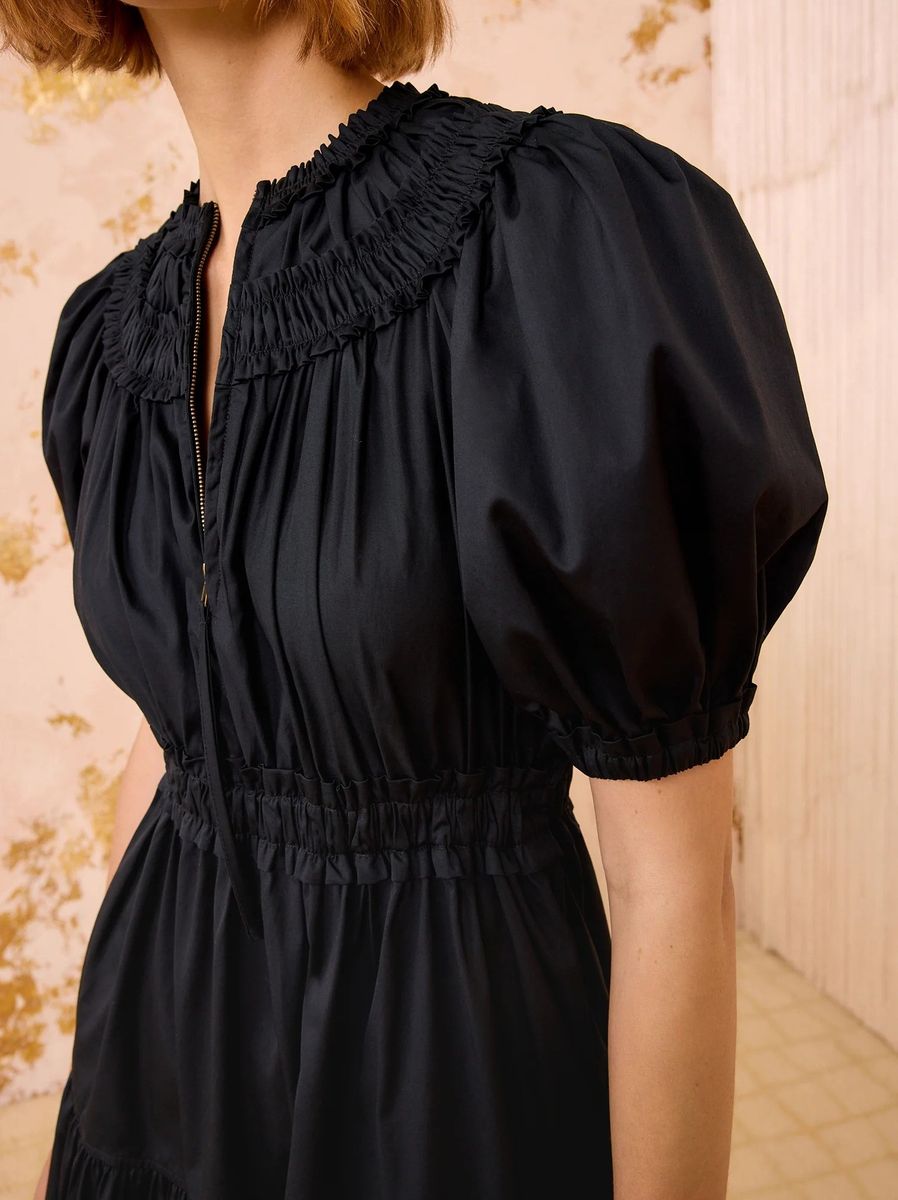 Ulla Johnson Othella Short Sleeve Midi Dress Black