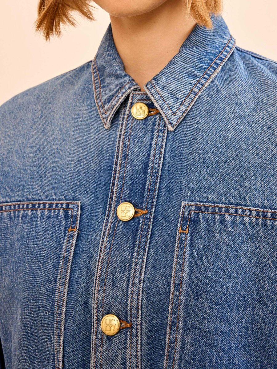 Ulla Johnson Arquette Denim Peplum Jacket Danube