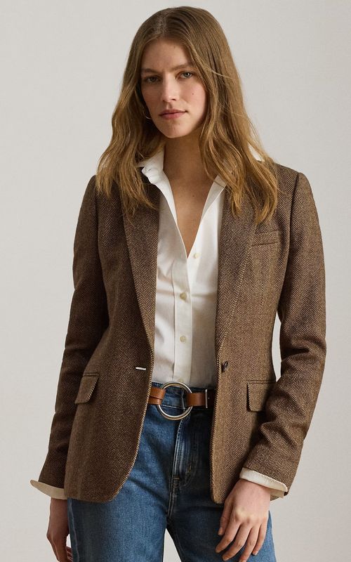 Lauren RL Bonaro Woven Blazer Brown/Tan Multi