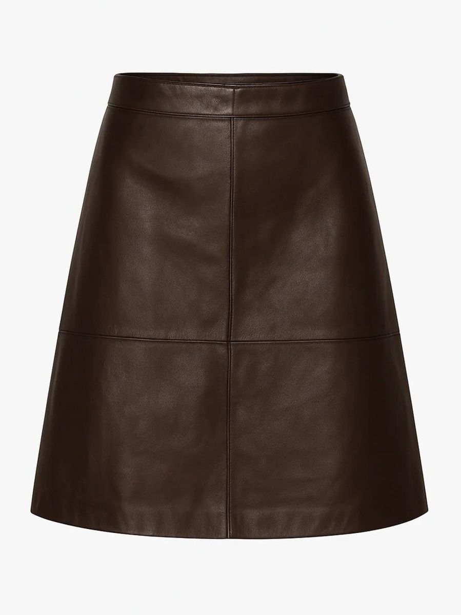 Dear Dharma A-Line Leather Skirt Brown