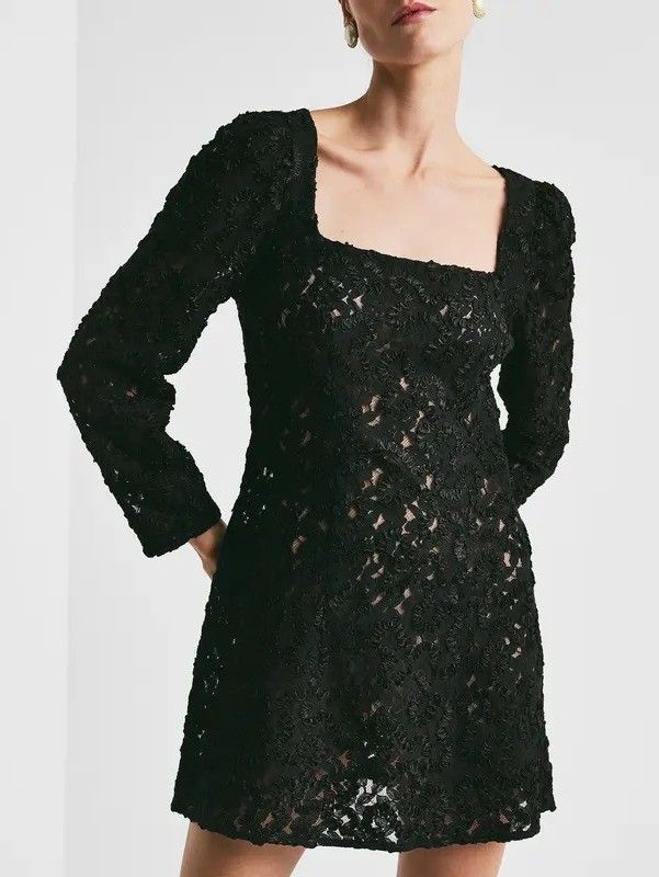 By TiMo Embroidery Lace Mini Dress Black