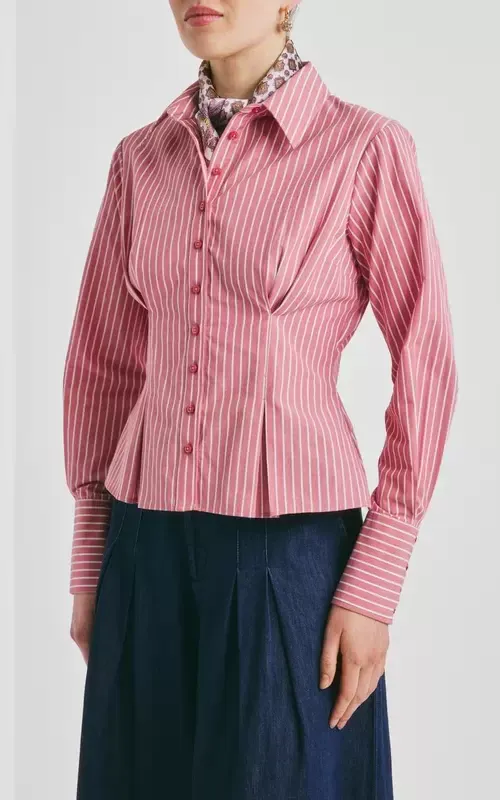 By TiMo Poplin Fitted Shirt White Stripes