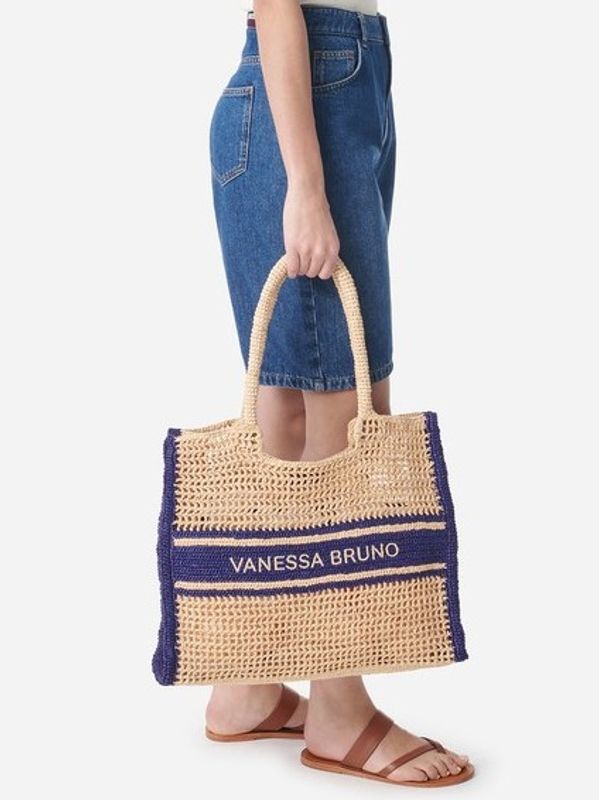 Vanessa Bruno Raffia Panier GM Bag L Ecru/Marine