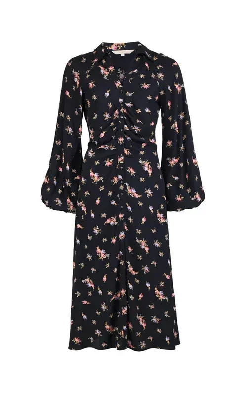 By TiMo Viscose Button-Down Dress Midnight Flowers