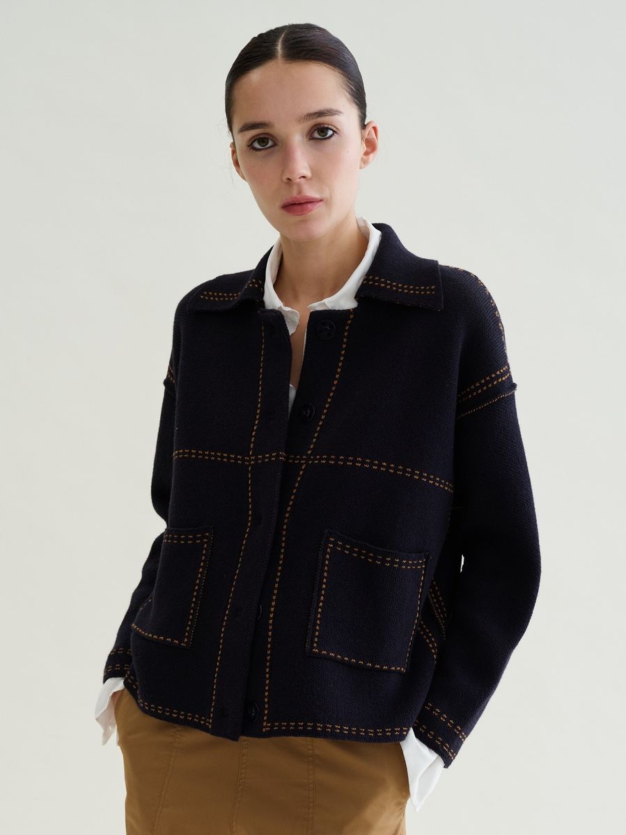 Floor Jacquard Cardigan Navy