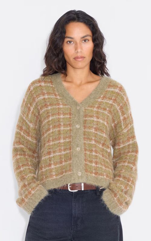 Holzweiler Kate Check Cardigan Green Mix