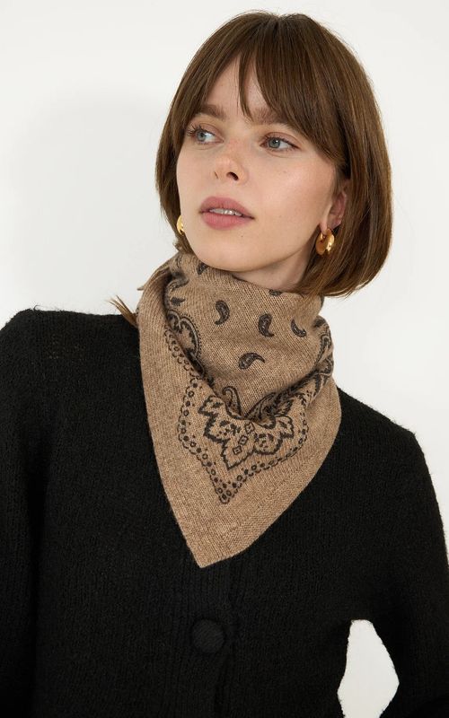Neo Noir Adelina Paisley Knit Scarf Beige Melange